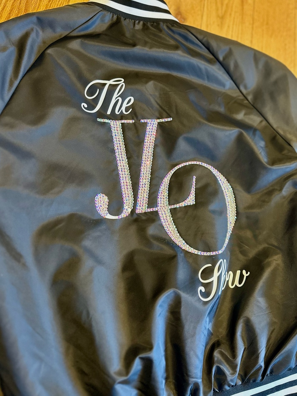 JLo Las Vegas Black Satin Jacket with Embellished 'JLO' Script